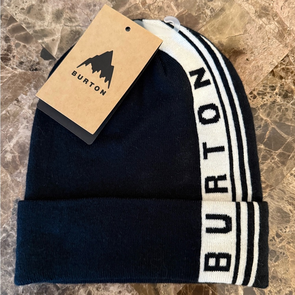 NEW Burton Beanie Adult Unisex Partylap Classic Foldover Cuff Black White Winter